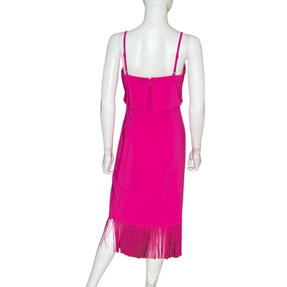 Adrian by Adrianna Papell Crepe Popover Midi Dress Fringe Trim Lipstick Sz 4 - Picture 5 of 7